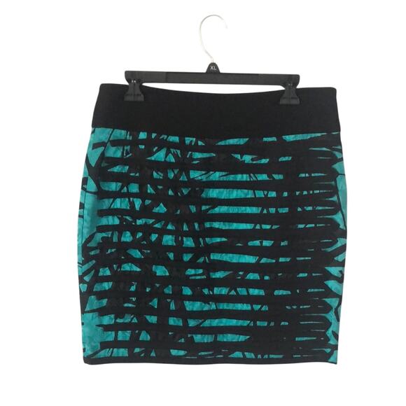 EUC Robert Rodriguez Skirt Teal and White Silk Abstract Print - Size 10 - Picture 1 of 4